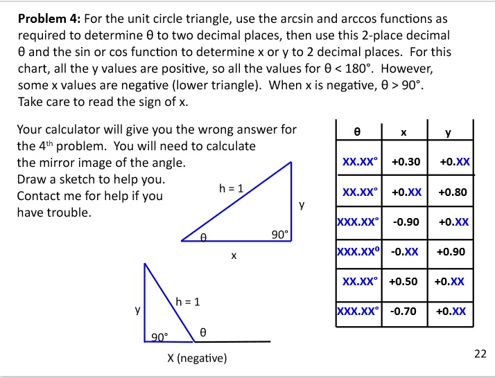 SOLVED: Problem 4: For the unit circle triangle, use the arcsin and ...