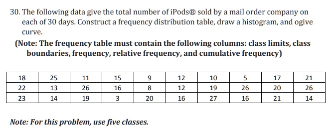 SOLVED: 30. The following data give the total number of iPods@ sold by ...