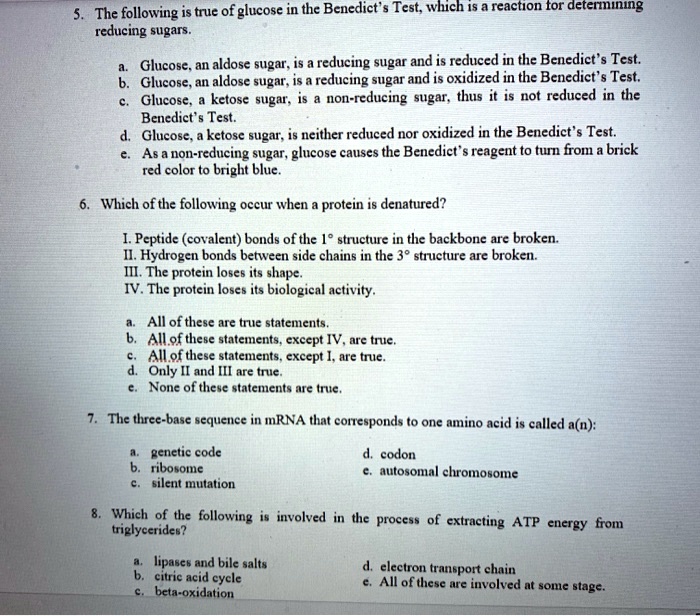 Which Statements About Reducing Sugars Are True SOLVED: The following true of glucose in the Benedict' Test; which i5