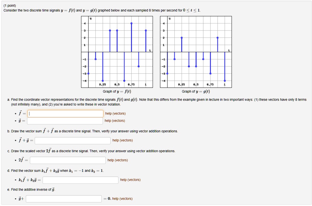 SOLVED:point) Consider the WWo discrete time signals y f(t) and y g(t ...