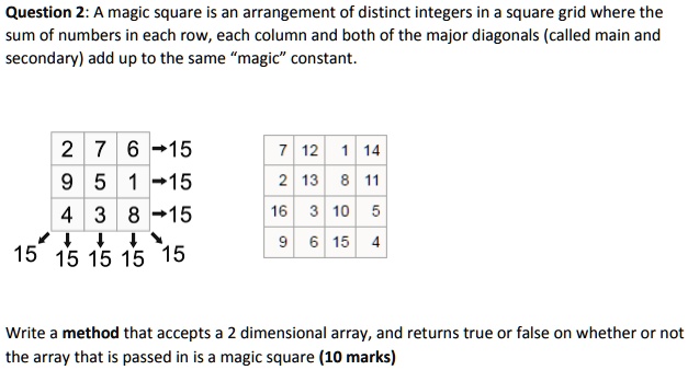 SOLVED: A magic square is an arrangement of distinct integers in a ...