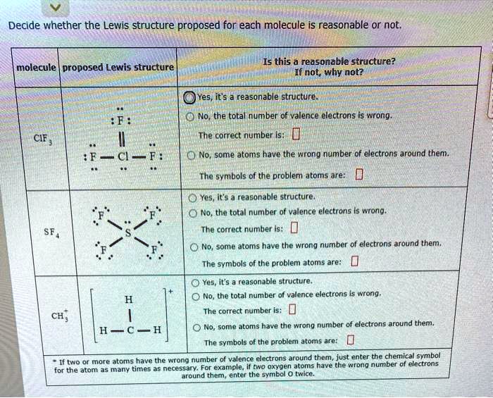 SOLVED:Decide whether the Lewis structure proposed for each molecule is ...