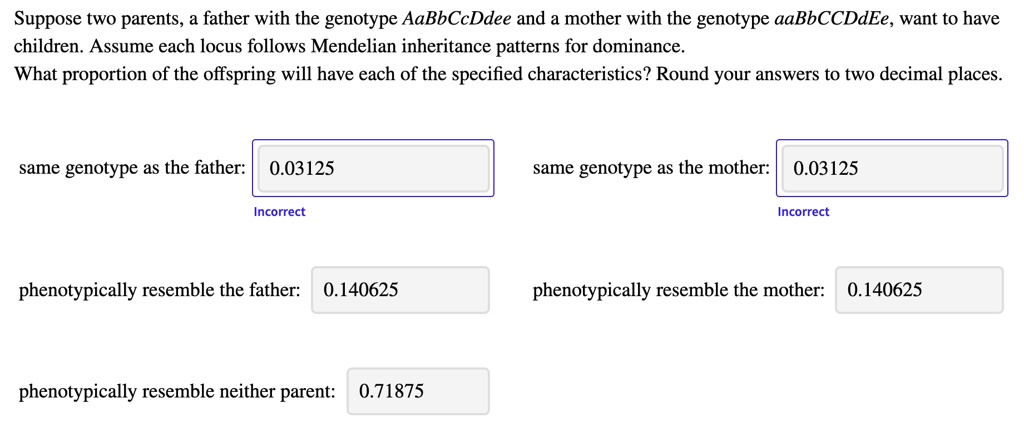suppose two parents a father with the genotype aabbccddee and a mother ...