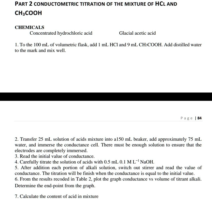 SOLVED PART 2 CONDUCTOMETRIC TITRATION OF THE MIXTURE OF HCl AND