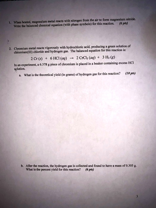 SOLVED: magnesium mcual reacts with nitrogen from Lhe ai5 t0 forn ...