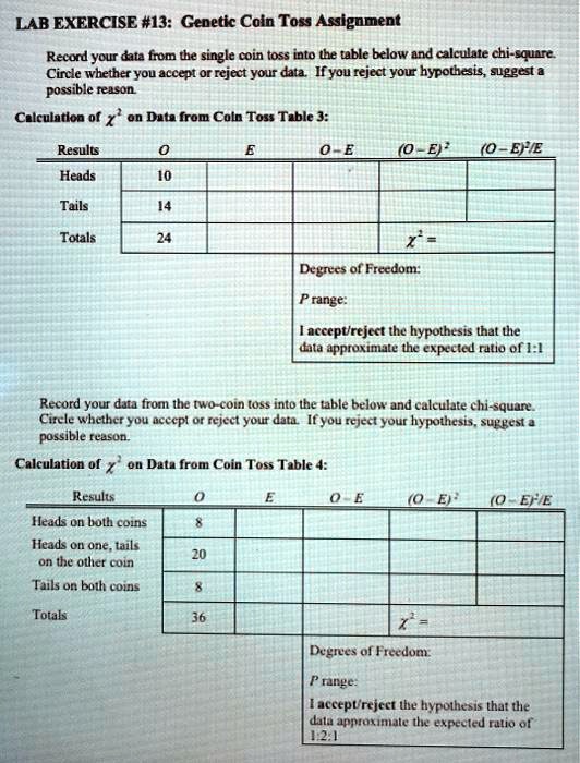 SOLVED LAB EXERCISE 13 Genetic Coin Toss Assignment Record your