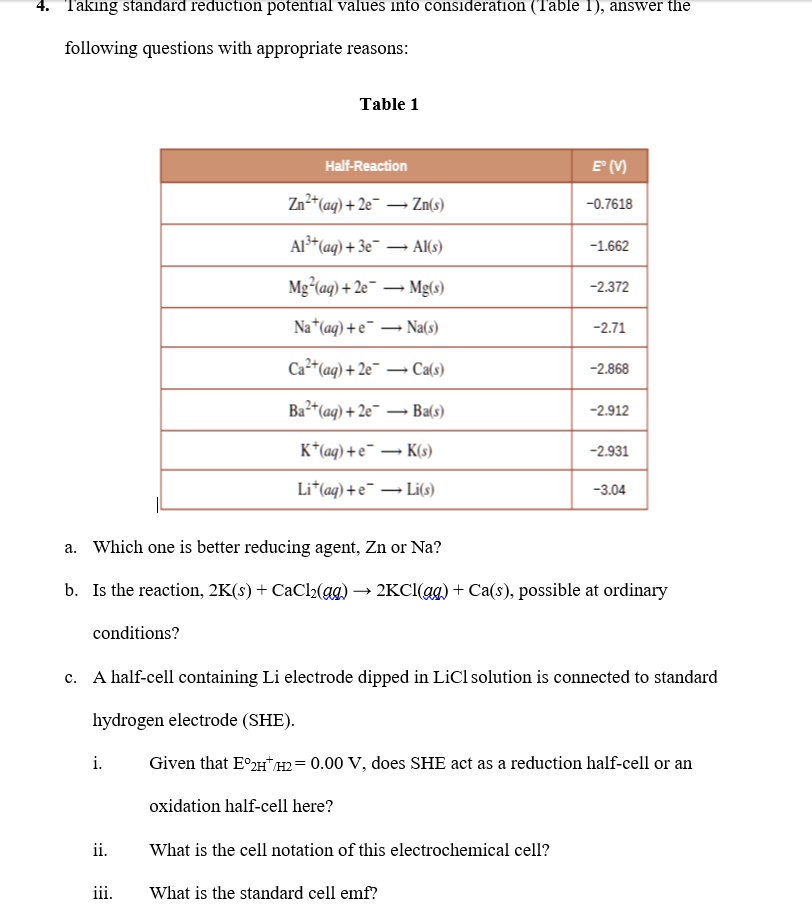 SOLVED Taking standard reduction potential values into consideration