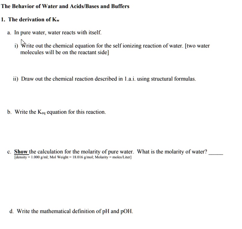 Solved The Behavior Of Water And Acids Bases And Buffers The Derivation