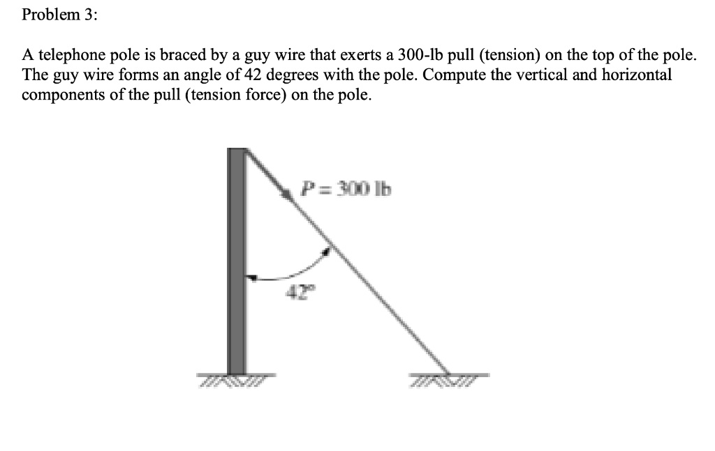 Problem 3 A telephone pole is braced by a guy wire that exerts a 300