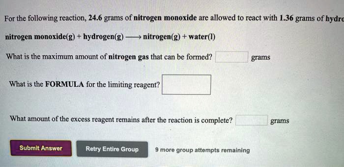 Nitrogen Monoxide G Hydrogen G Nitrogen G Water L