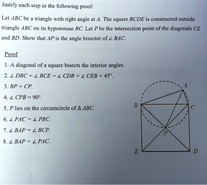SOLVED: Justify each step in the following proof: Let ABC be a triangle ...