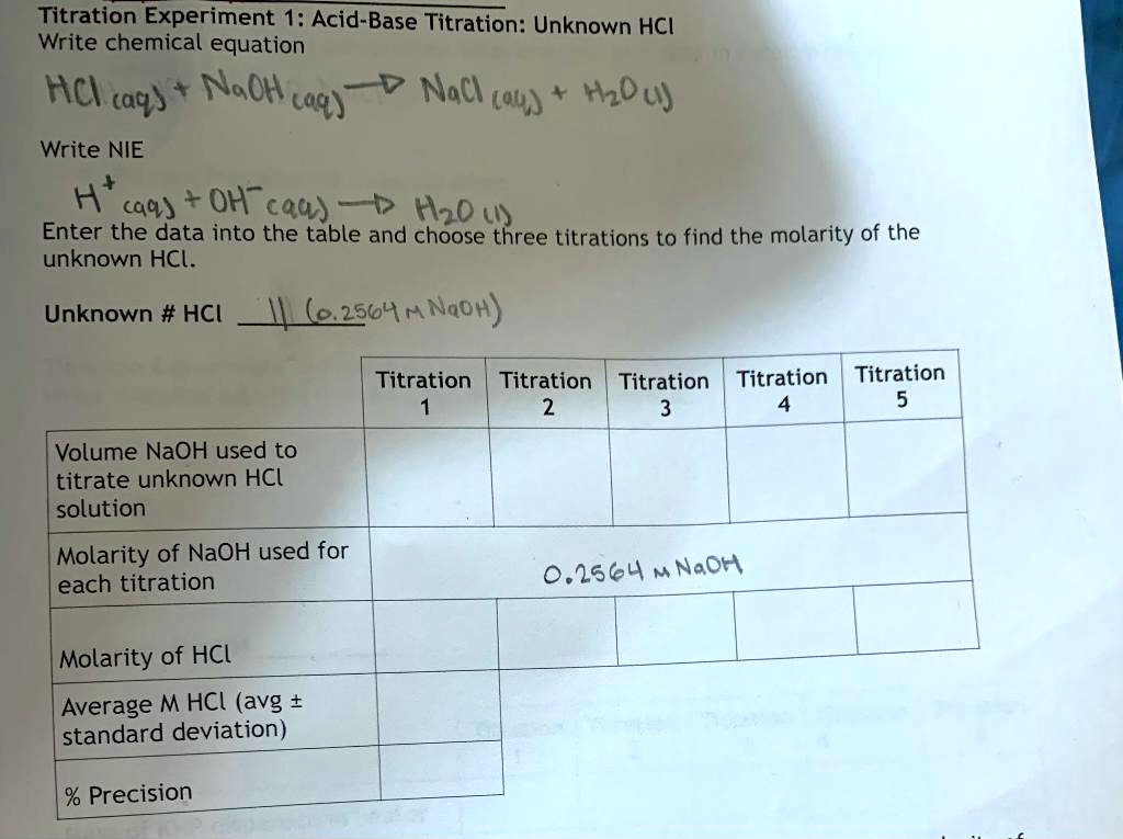 SOLVED Titration Experiment 1 AcidBase Titration Unknown HCl Write