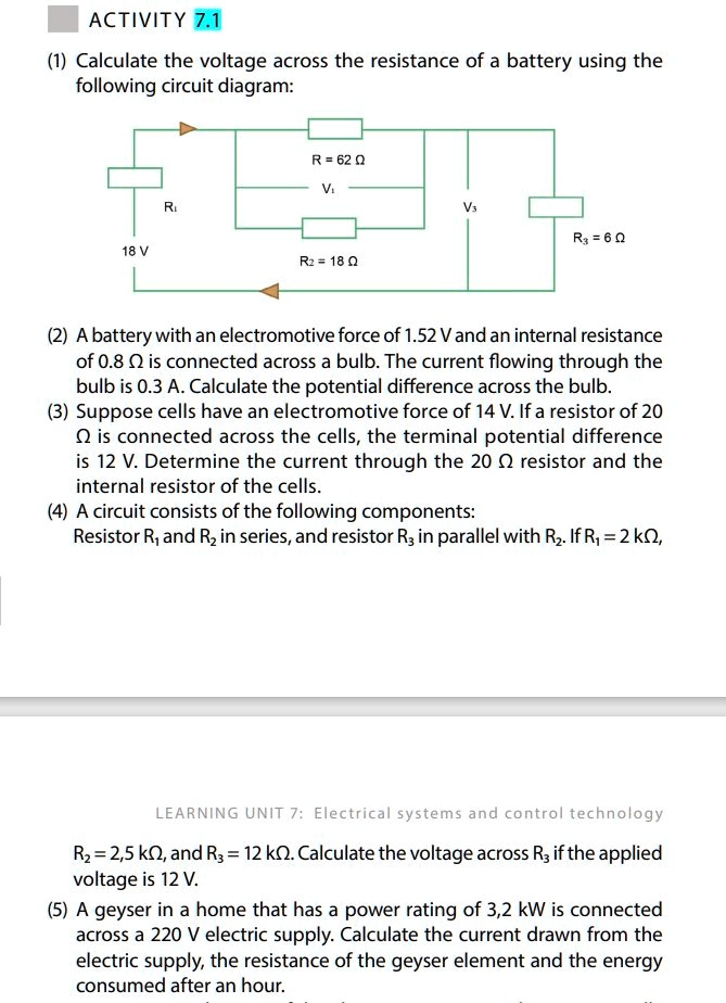 SOLVED: Texts: ACTIVITY 7.1 1. Calculate the voltage across the ...