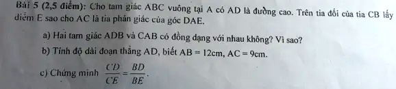 BÃ I 5 2 5 Ä‘iáƒm Cho Tam GiÃ¡c Abc VuÃ´ng Táº¡i C CÃ³ Ad LÃ Ä‘Æ°á