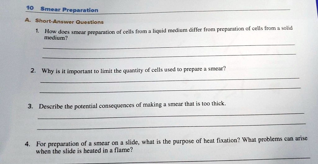 10 Smear Preparation ShortAnswer Questions How does smear
