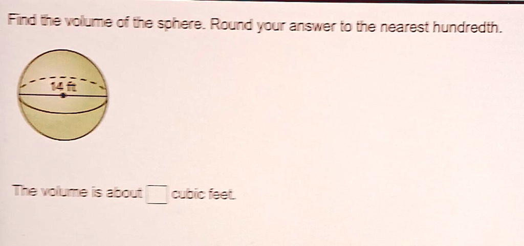 Find the volume of the sphere. Round your answer to the nearest hundredth.
The volume is about  cubic feet.