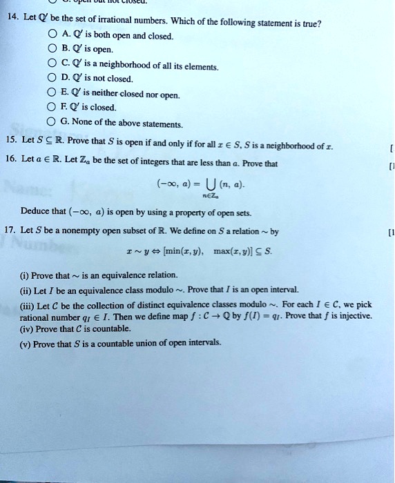 SOLVED Let Q be the set of irrational numbers. Which of the