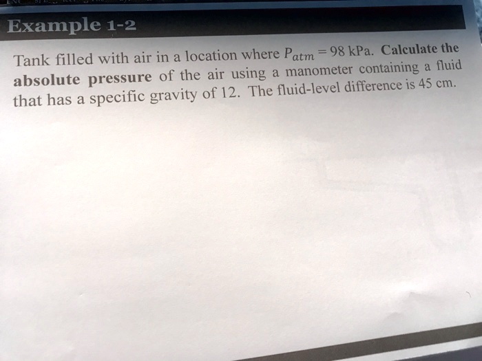 SOLVED Example12 Tank filled with air in a location where Patm=98 kPa