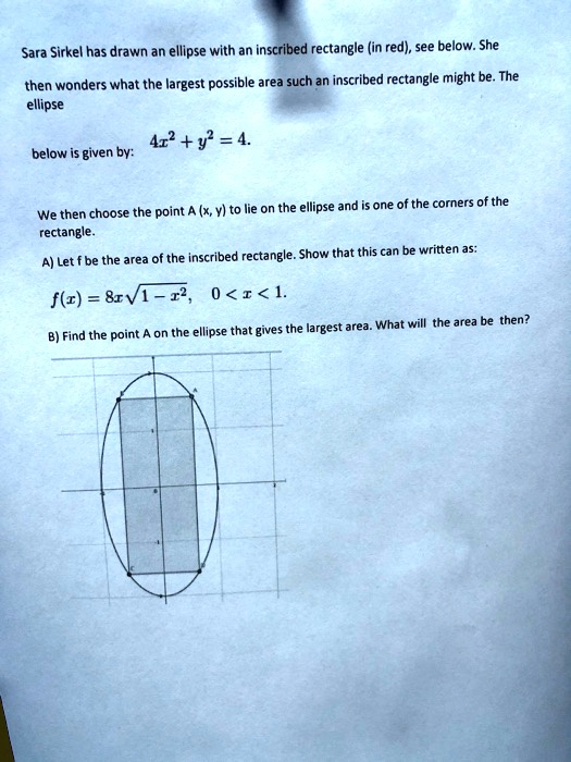 SOLVED Sara Sirkel has drawn an ellipse with an inscribed rectangle