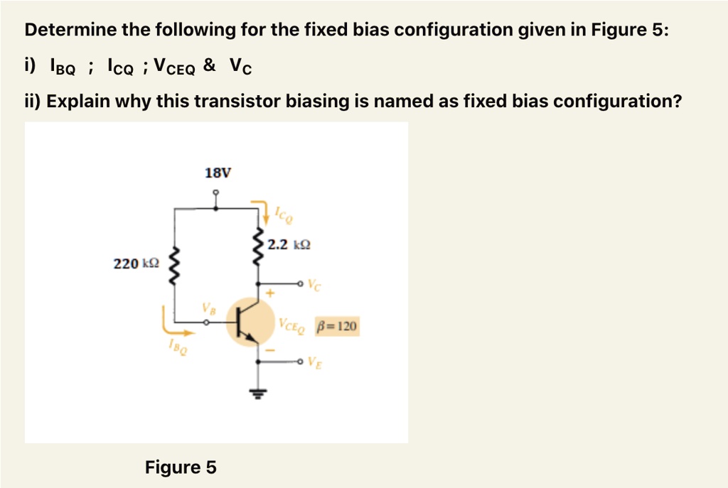 SOLVED Determine the following for the fixed bias configuration given in Figure 5 i) IBQ, ICQ