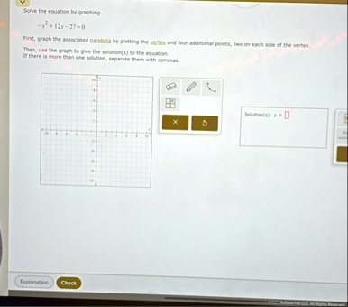 solve the equation by graphing x2 12x 27 0 first graph the associated parabola by plotting the vertex and four additional points two on each side of the vertex then use the graph to give the 79523