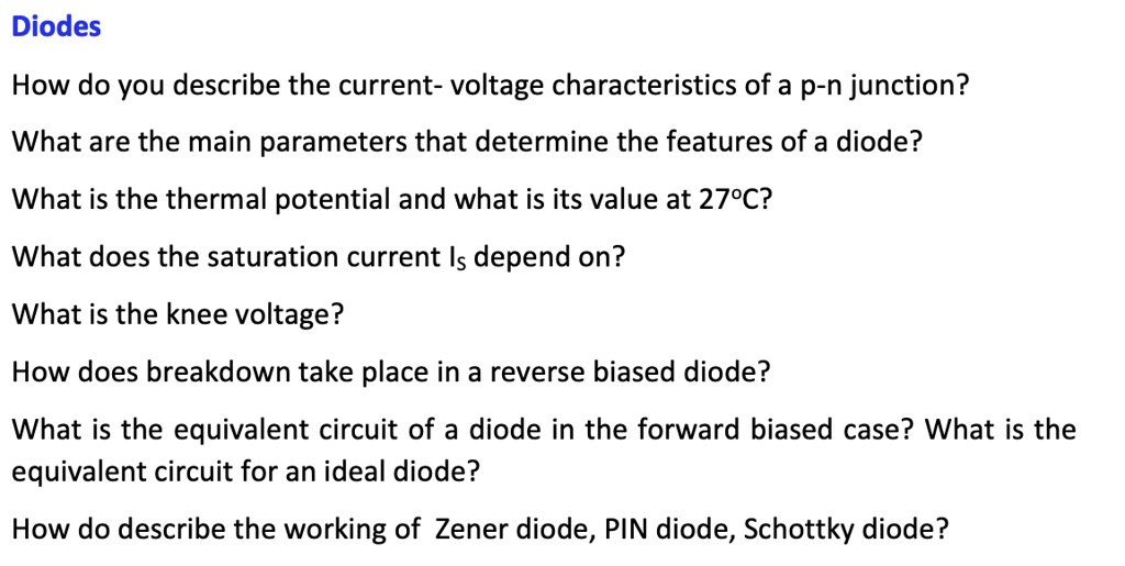 SOLVED Diodes How do you describe the current voltage characteristics