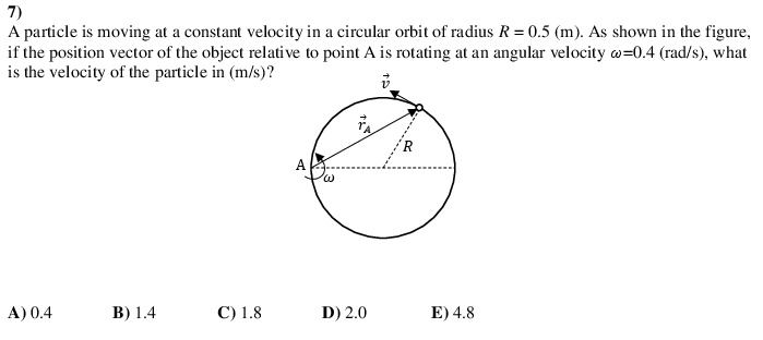 SOLVED: A particle is moving at a constant velocity in a circular orbit ...