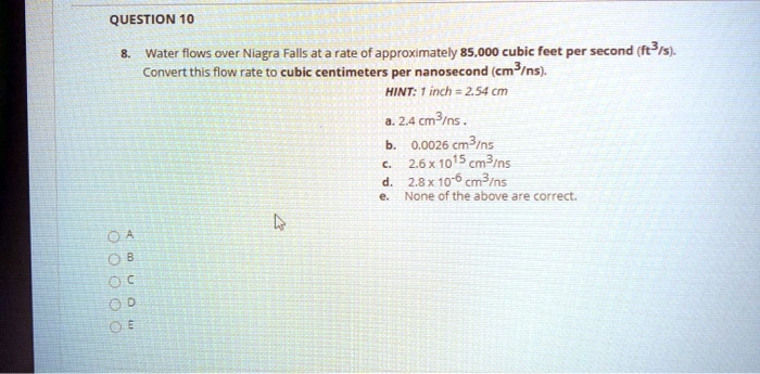 SOLVED Water flows over Niagara Falls at a rate of approximately