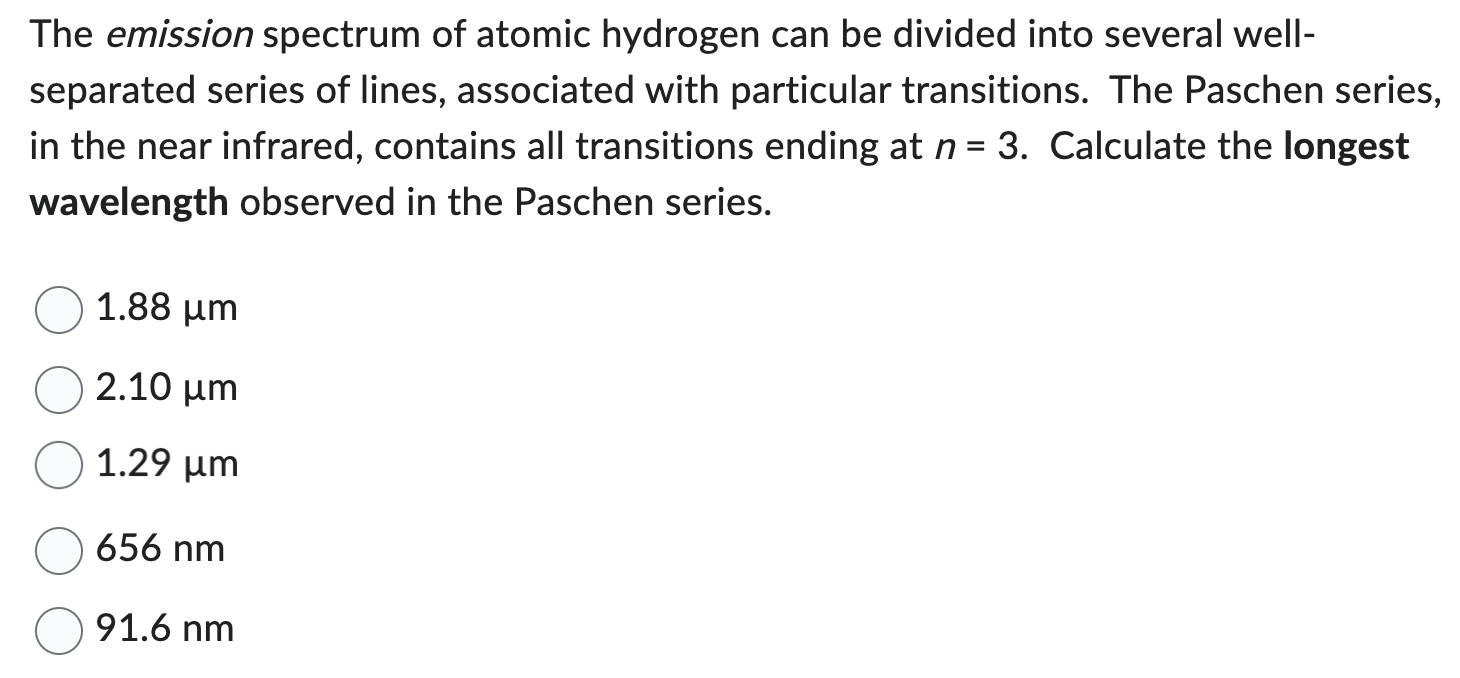 Solved The Emission Spectrum Of Atomic Hydrogen Can Be Divided Into