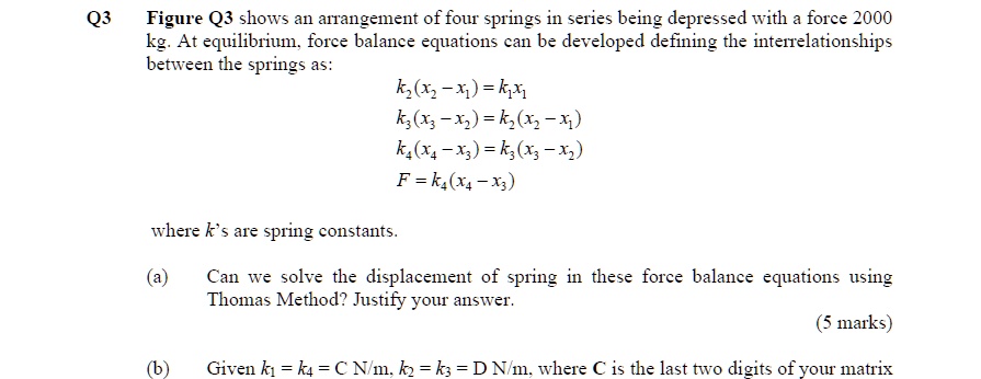 SOLVED Q3 Figure Q3 Shows An Arrangement Of Four Springs In Series 