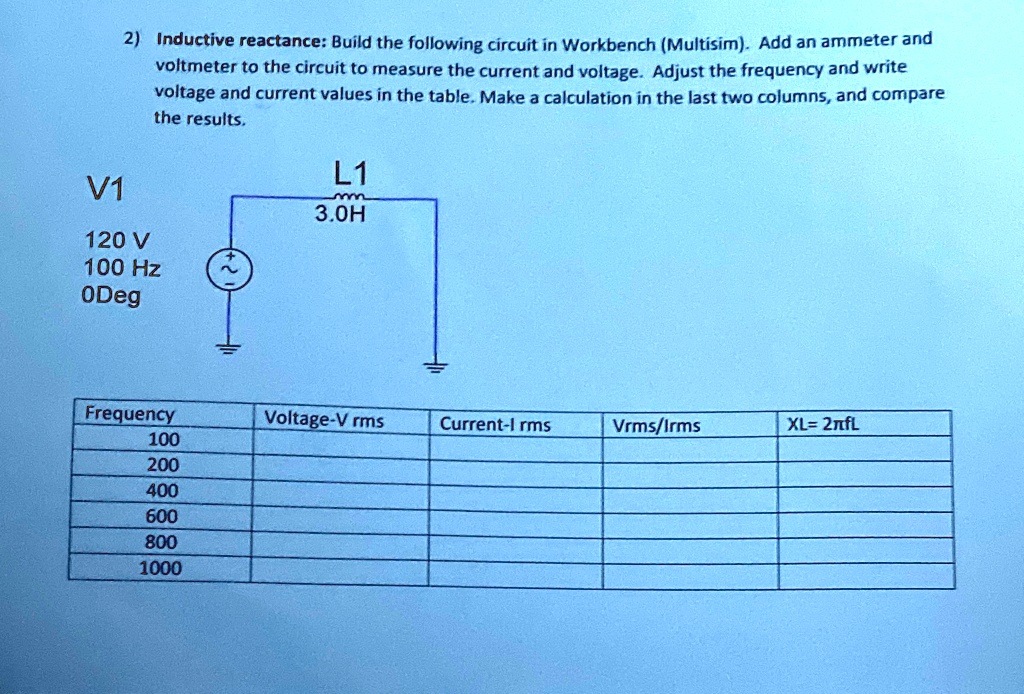 SOLVED 2) Inductive reactance Build the following circuit in