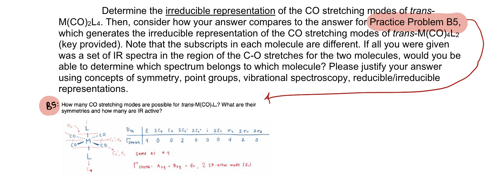 SOLVED Determine the irreducible representation of the CO stretching