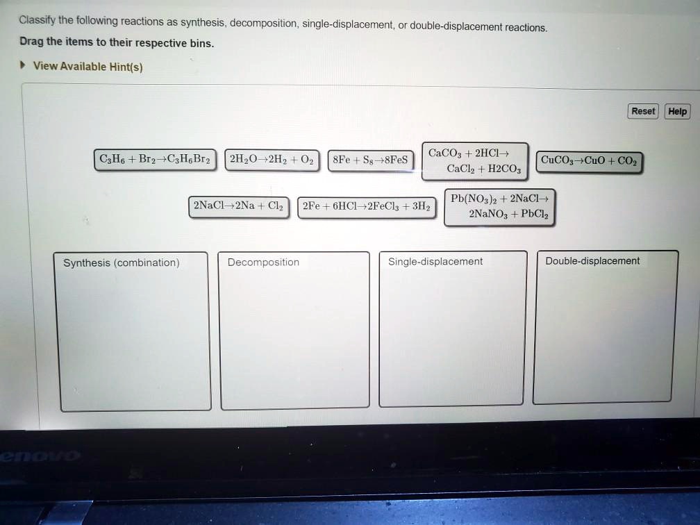 SOLVED Classify the following reactions as synthesis