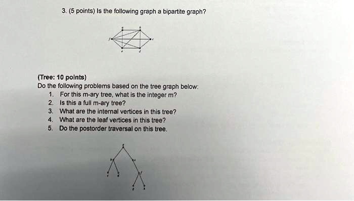 SOLVED: help 3.(5 points Is the following graph a bipartite graph (Tree ...