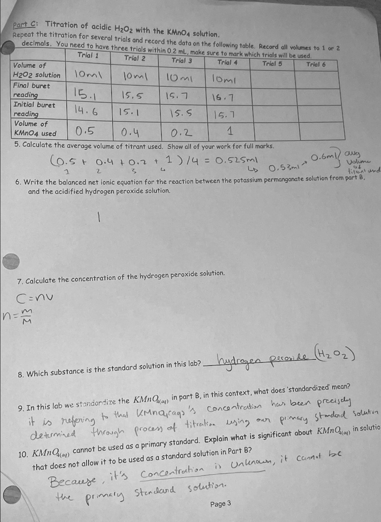 VIDEO solution Part C Titration of acidic H2O2 with the KMnO4