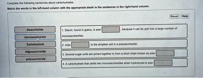 SOLVED: Complete the following sentences about carbohydrate hydrales ...