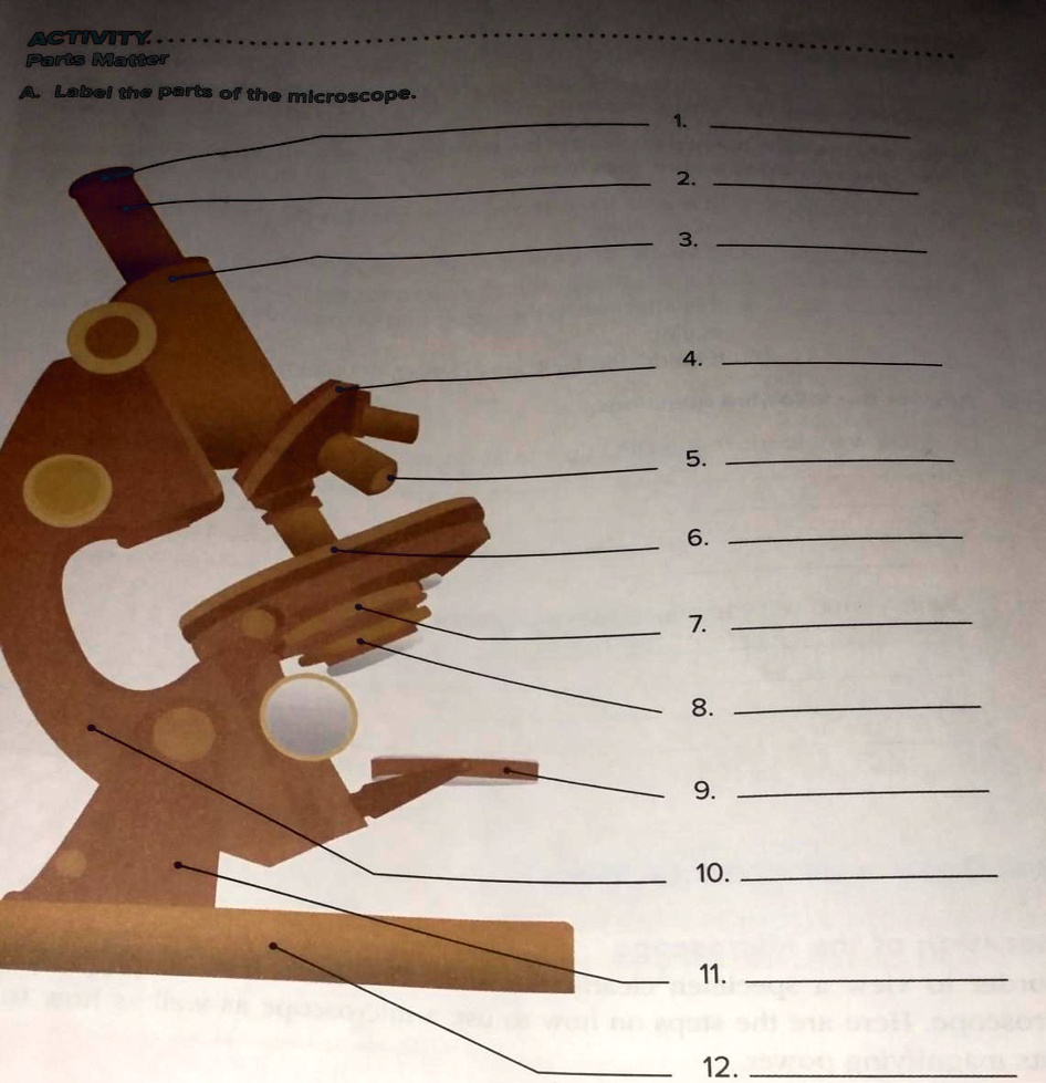 SOLVED Label the parts of the microscope 1. Eyepiece 2. Arm 3. Base 4