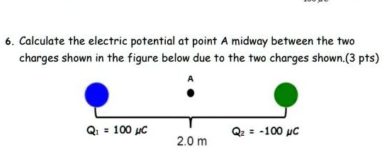 SOLVED: Calculate the electric potential at point A midway between the ...