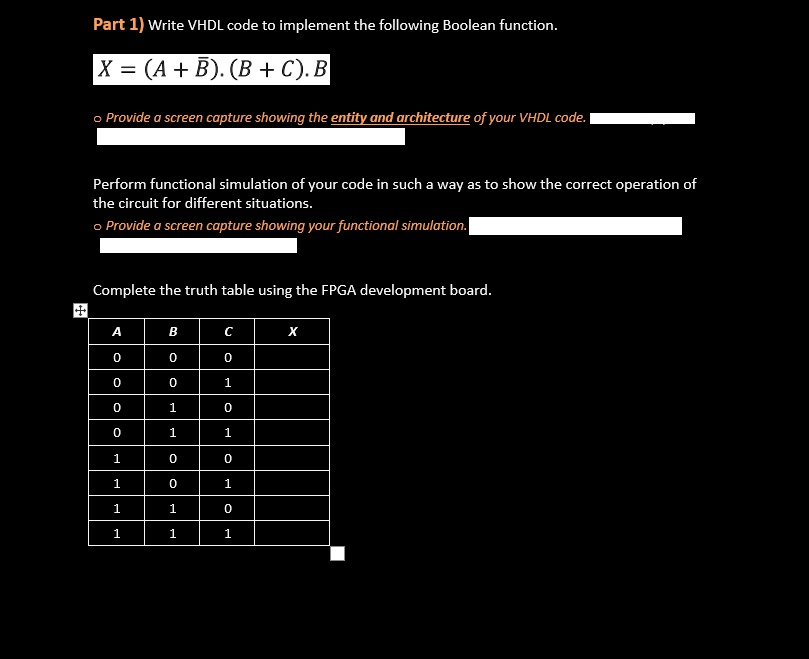 SOLVED: Part 1) Write VHDL Code To Implement The Following Boolean ...