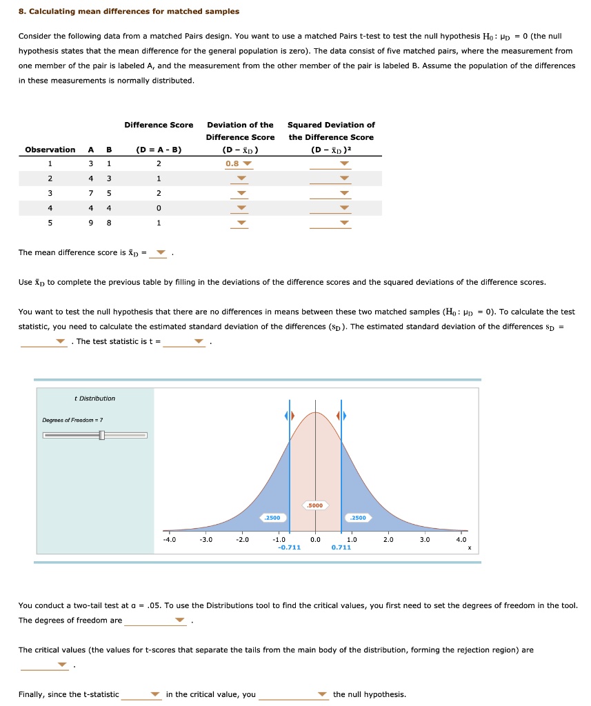 SOLVED Calculating Tedn differences for matched samples Consider the following data from