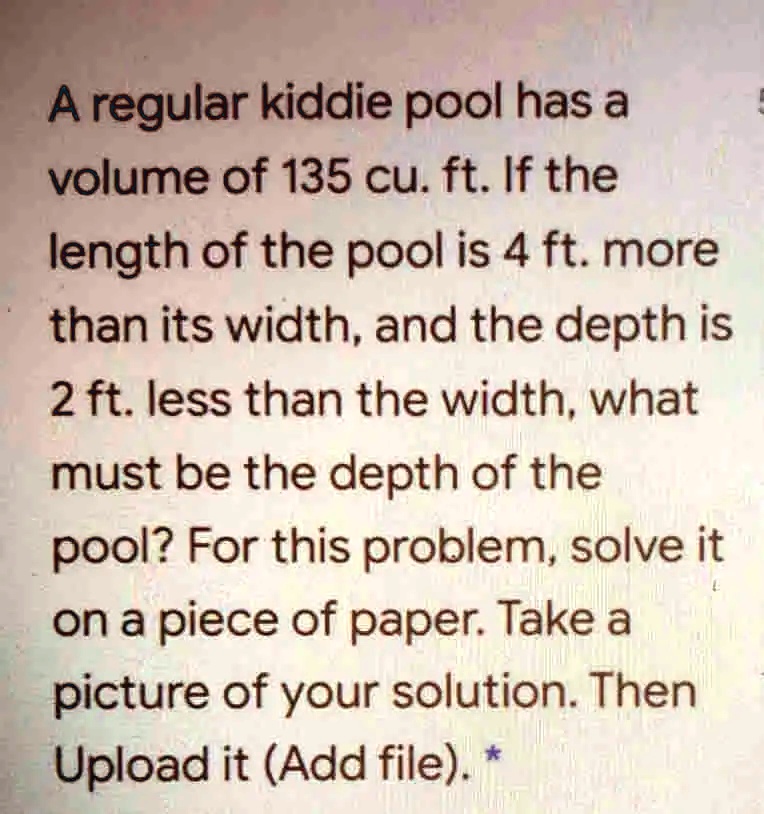 SOLVED A regular kiddie pool has a volume of 135 cu ft If the length