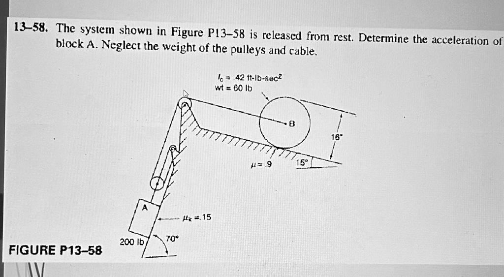 13-58. The system shown in Figure P13-58 is released from rest ...