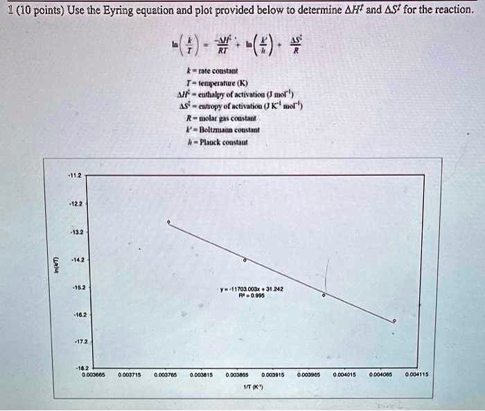 SOLVED: 110 points Use the Eyring equation and plot provided below to ...