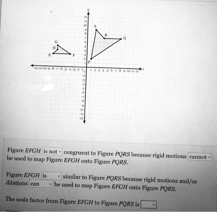 SOLVED: Figure EFGH is not congruent to Figure PQRS because rigid motions  cannot be used to map Figure EFGH onto Figure PQRS. Figure EFGH is similar  to Figure PQRS because rigid motions