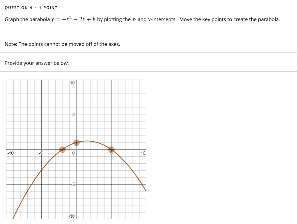 Solved Question Point Graph The Parabola Y X2 2x 8 By Plotting The X And Y Intercepts Move The Key Points To Create The Parabola Note The Points Cannot Be Moved Off