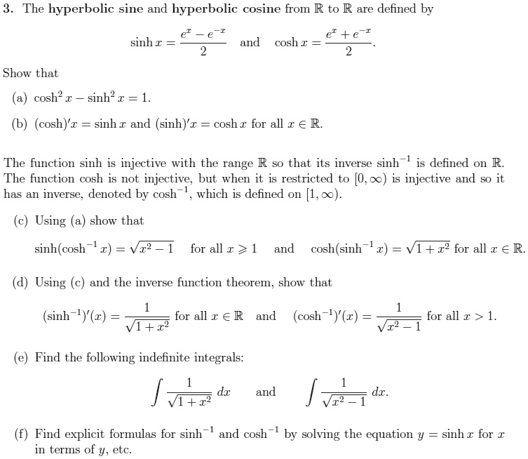 SOLVED: The hyperbolic sine and hyperbolic cosine from R to R are ...