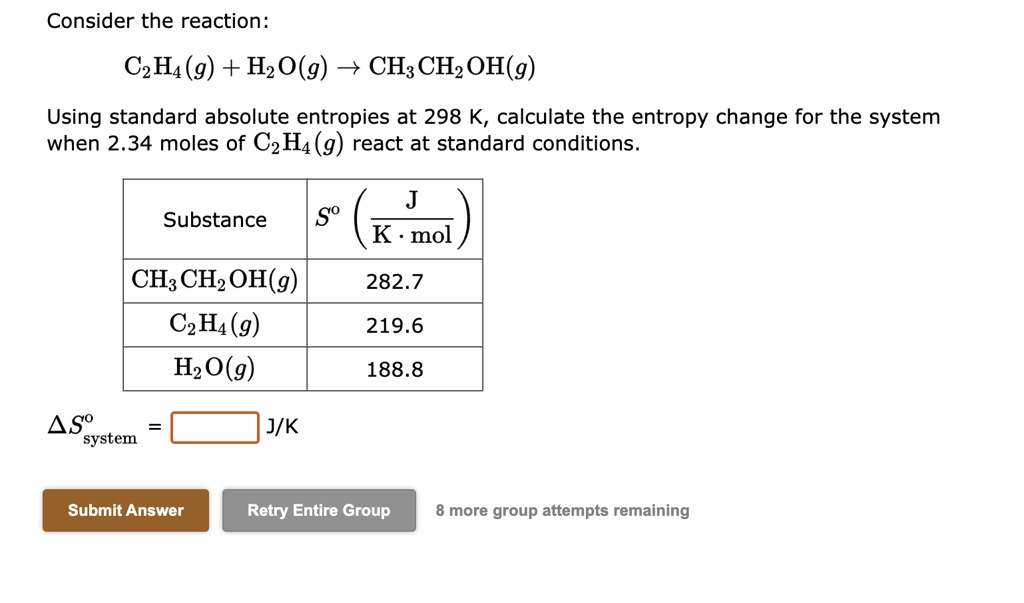 SOLVED Please help Consider the reaction C2H4 g H2O g