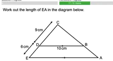 SOLVED: Work out the length of EA in the diagram below: 9cm 6cm 10cm