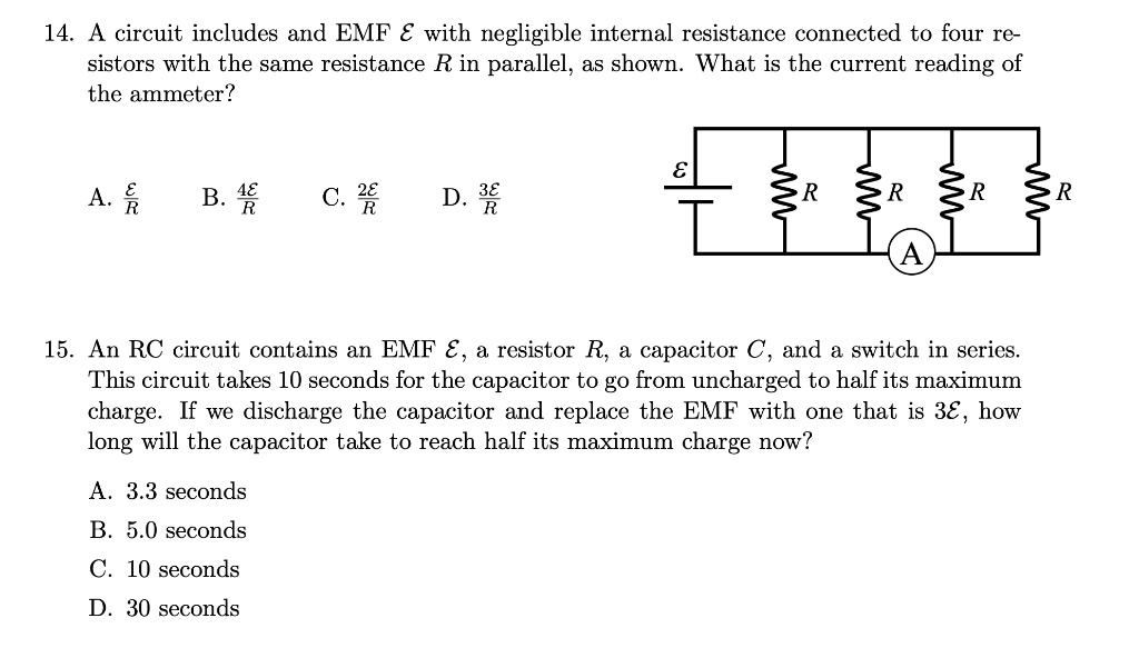 SOLVED: 14. A circuit includes and EMF € with negligible internal ...