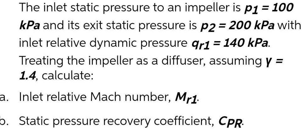 the inlet static pressure to an impeller is p1 100 kpa and its exit ...
